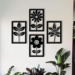 DarkIndia Set of 4 Flowers Wood Wall Art Panels | Botanical Daisy & Leaf Design | MDF Plant Wall Décor for Living Room, Nursery, Bedroom | Boho Floral Wall Hanging – 12 x 10 Inch Each-image-65