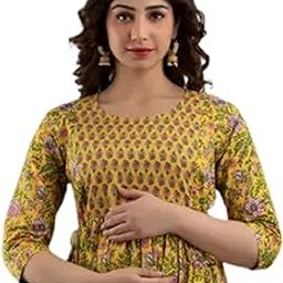 Krishna VASTRAM Women's Cotton Floral Printed Maternity Feeding Kurti with Zipper Maternity Gown for Women Feeding Dress-image-99