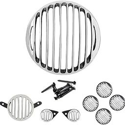 Sai Kirpa complete Diamond cut Metal Grill set for Bullet Classic 350 & 500 Bike Headlight Grill (Silver & Black) Pack of 8-image-1