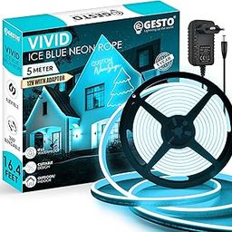 Gesto 16.4Feet Long with 12V Adaptor LED Neon Strip Rope Lights,Flat Silicone Neon Rope Light Flexible Cuttable String, IP65 Waterproof Neon LED Strips for Indoor Outdoor Decoration(Ice Blue)-30