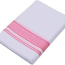 Men Samrat Plus White Double Dhoti - 100% Cotton Temple Wear with Pink Border-image-135
