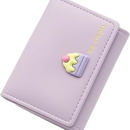 Cute Small Trifold Wallets for Teen Girl Women PU Leather Trifold Small Wallet Cash Pocket 3D Art Design Coin Purse Holder with ID Window for Girls Women (3D_Icecream_Purple)-19