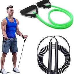 Resistance Tube and Skipping Rope Combo with Elastic Rubber Exercise Tube for Stretching, Workout, Home Gym and Toning with Grip D Shaped Handles for Men and Women-image-76