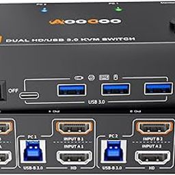 Dual Monitor KVM Switch 8K@60Hz 4K@120Hz HDMI USB 3.0 KVM Switch Extended Display 2 Monitors 2 Computers KVM Switches with USB 3.0 Cables Wired Controller-image-93