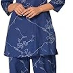 Women's Blue Cotton Printed Night Suit Set – Comfortable Top & Elasticated Waist Pajama with Side Pockets,-image-31