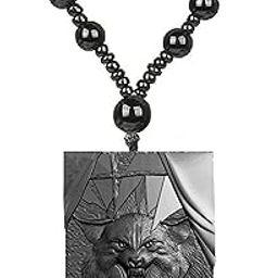 Wolf Howling Pendant Necklace for Men with Black Beaded Chain – Handmade Forest Style Jewelry for Campers, Nature Lovers, Outdoor Adventures, Tribal Wild Animal Theme Accessory for Boys-53