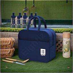 Eightiz Insulated Travel Lunch Bags for Men, Women,Kids, Tiffin,Storage Bag for Office, College & School,Picnic,Outdoor,Trekking,Gym (Blue) (Cotton)-27