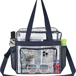 Clear Tote Bag Clear Bag Stadium Approved 12x6x12 Stadium Bag for Work, Sports Games,Gym, Navy Blue, Large-image-3