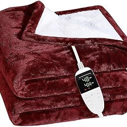 Utopia Bedding Double Bed Electric Blanket with 6 Heating Levels and 2-10 Hours Time Settings, Flannel to Sherpa Super Cozy Heated Blanket Machine Washable 60x60 inch (Maroon) by CRATOS-image-15