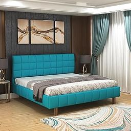 SABTA Craft Modern Upholstered Queen Size Bed for Bedroom | Double Bed Without Storage & Upholstery Premium Fabric Headboard | Platform Cot Bed for Bedroom & Hotel | Sheesham Wood, Blue | 6.5 x 5 Ft-image-46