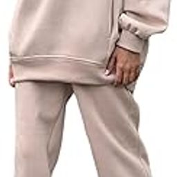 Womens Hoodies Sweatshirt Pants Set for Autumn Winter Warm Jogging Tracksuit Khaki L-11