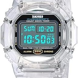 Women's Men Youth Square Full Transparent Digital Watch Chronograph Countdown Dual Time Waterproof Watch-2