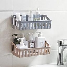 iSTAR Shelve Drillingless, Kitchen & Bathroom Accessories Organizer Multipurpose Storage Plastic Shelves with 4 Self Adhesive Stickers (Pack of 2)-image-89