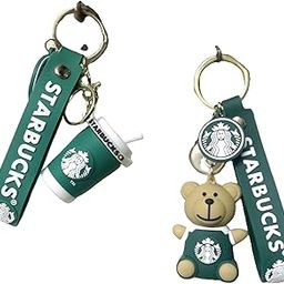 Starbucks Keychain Set with Coffee Cup, Bear Charm and Logo Strap, for Kids, Girls, Car Bag Purse Backpack Pendants Keyring Key Holder Scooty Bike-image-88