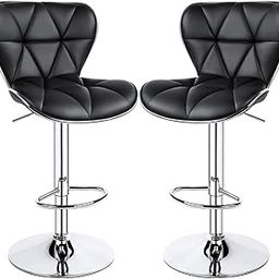Decor & More Bar Stool | Modern Height Adjustable Bar Chairs for Home | 360 Degree Swivel Seat Top | Bar Chair for Home Kitchen with Footrest | Bar Stools Set of 2 (Metal) - Black-17