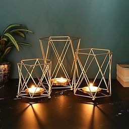 Purestory Set of 3 Iron Lantern and Candle Tealight Holder for Home Decor Items | Candles for Home Decoration | Candle Holders for Home Decor | (Pack of 3) (Gold)-image-40