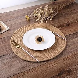 RUGSZONE® Natural Hand Woven Area Rugs- Cotton and Linen Nordic Flax Woven Circular Floor mat - Home Decor for Living Room, Bedroom mat Round Natural Flax (35 CM, Brown)-image-64