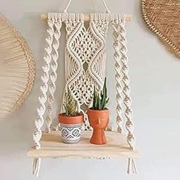 ACN kohinoor | Macrame Wall Hanging Shelf, Boho Handmade Floating Wooden Book Shelve for Home Decor, Bedroom, Living Room, Nursery, Decoration 10x5x22 Inch,1-Pcs, Off-White-10