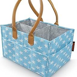 HIPPO Cute Diaper Caddy Bag For Smart Mothers, Baby Diaper Caddy Organizers - Felt Storage Mother Bags - For Diaper & Baby Wipes, Nursery Storage Foldable And Portable (Large, Blue-Star), Inside-46