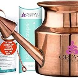 OREAYU ™ Prime Copper Jala Neti Pot Neti LotaYoga and Ayurveda for Sinus, Nose Irrigation and Cleaning (250 ml)-3