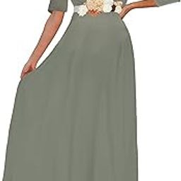 Maternity Maxi Dress with Flower Sash(S-3XL)/Wrapped Ruched V Neck Photoshoot Baby Shower Dresses-image-37