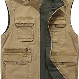 Ubervia Men's Outdoor Sports Zip Reversible Multi-Pocket Fish Work Travel Vest Jacket-image-4