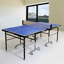 GYMNCO Mini Wood Table Tennis Table (6x3 ft) with Wheel (Laminated Top 18 mm + 2 Tt Racket & Balls +Yoga Mat) (Blue) (Grey)-10