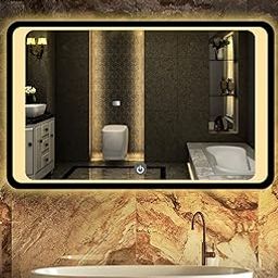 SmileSellers Premium LED Backlit Wall Mirror with Touch Sensor, Dimmer, Warm Light, Cool Day Light & White Light | Rectangular Framed Bathroom & Bedroom Mirror (24x18 Inch)-image-47