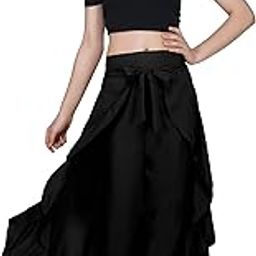 Women Ruffle Pants Split High Waist Maxi Long Crepe Palazzo Overlay Pant Skirt-image-6