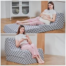 Folding Bean Bag Chair, Bean Bag Chairs for Adults for Living Room, Apartments, Reading Corner, Gaming (Cement Gray)-image-58