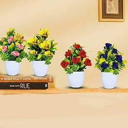 ASHARYA® Fake Indoor Plants in Round Pot (Pack of 4), Small Artificial Plants with Pot for Indoor Decoration Like- Home décor, Office, Living Room, Bedroom (7 inch)-image-50