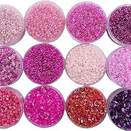 Eshoppee 11/0 20gm x 12 Box Pink and Purple Color Glass Seed Beads Cut Beads for Jewellery Making kit Art and Crafts Materials for Embroidery Necklace Bracelet Earring Making Materials DIY kit-11