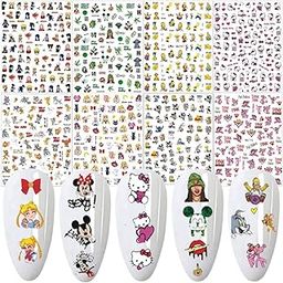 8 Sheets Cute Cartoon Nail Art Stickers 3D Self-Adhesive Nail Decals 3D Nail Art Supplies with Tweezer-46