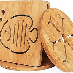 Wooden Trivet Set for Hot Plates, Heat Resistant Wooden Trivet Set, Hot Pads for Kitchen Counter Hot Plates, Creative Trivets for Mat, Tea Mat, Coaster (Pack of 4, Large)-56