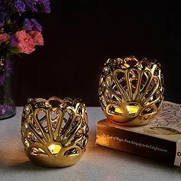 Home Centre Stellar Fantasy Textured Metal T-Light Holder - Set of 2-image-2