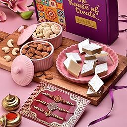 HYPERFOODS Rakhi With Sweets Rakhi Set Of 3 Rakhi Hamper Sweets Gift Pack Rakhi With Dry Fruits Combo Kaju Katli Cashew Almond Shiva Rakhi Set Of 3, 470 Gram-image-59
