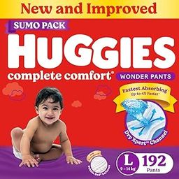 Huggies Complete Comfort Wonder Pants Large (L) Size Baby Diaper Pants Sumo Pack, 192 count, with 5 in 1 Comfort-image-56