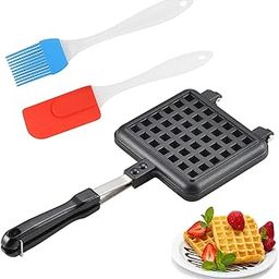 SWAURSAHA Non-Stick Waffle Maker Gas with Silicone Spatula & Brush | Waffle Toaster Pan Cake Maker Machine | BPA Free Spatula & Brush Set-image-16