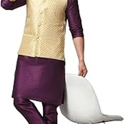 B BEN Men's Silk Blend Kurta Churidar Pyjama with Ethnic Sitara Jacket Set-picture-9
