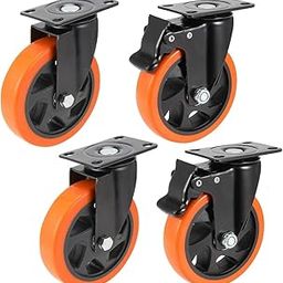 B K JAGAN & CO 4 Pc. Caster Wheels Plate type 2 with Brakes & 2 Without Brakes PU Swivel Caster Wheel 360 Degree Rotation (100mm x 32mm)-picture-15