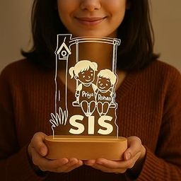 WEHATKE Personalized SIS LED Lamp for Brother and Sister | Custom Acrylic Night Light with Names on Swing | Unique Raksha Bandhan Gift | Wooden Base Lamp for Sibling Love Gift for Sister-image-67