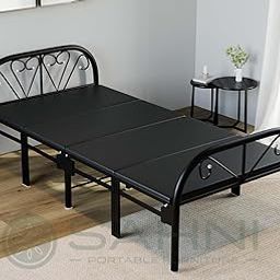 SAHNI PORTABLE FURNITURE Heavy Duty Iron/Metal/Steel Single Folding/Foldable Bed for Sleeping Adult and Guest Easily storable Fully Powder Coated (with Black Cushion, 6.25ft X 3ft)-picture-17