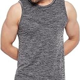 Seamless Men's Sando/Vests with Round Neck and Textured Knit in Anthra Melange Color-image-19