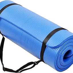 BalanceFrom Fitness All Purpose 1 Inch Extra Thick High Density No Tear Exercise Yoga Mat with Carrying Strap and Optional Yoga Blocks, Blue-image-67