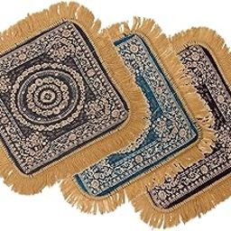 Kuber Industries Pack of 3 Velvet Finish Pooja mat for Sitting on Floor | Traditional Aasan Puja Cloth for Home Mandir | Suitable for Prayer & Meditation | Brown, Firozi & Grey-63