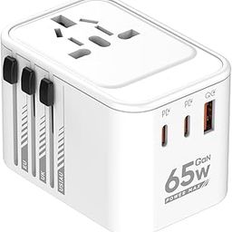 65W GaN International Travel Adapter with 2 USB-C & 1 USB A, Worldwide PD QC Fast Charger USA/UK/EU/AUS Plug Converter for MacBook iPad iPhone 15 14 Galaxy S24 S23 Pixel XPS etc by Detro-46