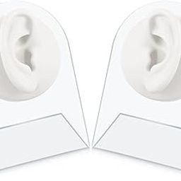 2 Pcs Flexible Silicone Ear Model Reused Soft Ear Mold Fake Ear for Earrings Jewelry Display Rubber Ear for Piercing Practice with Acrylic Stand (White)-image-60