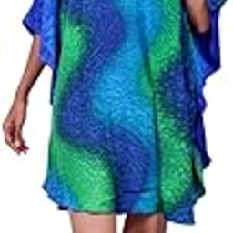 Women's Tie Dye Print Short Tunic Blue Kaftan, Short Caftan Top| Free Size-image-73