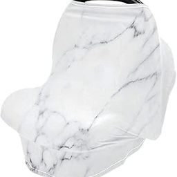 White Marble Baby Car Seat Covers, Carseat Canopy Cover Nursing Cover Breastfeeding Scarf for Babies Stretchy Coverage, Infant Stroller Covers for Boys Girls-picture-4