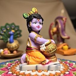 UNOVATE Krishna Makhan Chor Statue Figurine Showpiece for Home Temple, Living Room & Pooja Decor | Lord Krishna Idol Showpiece for Housewarming Gift for Janmashtmi (10cm, Purple Finish)-image-1